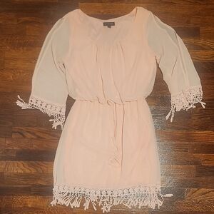 Jodi Kristopher Beachy Peachy Pink Sundress Bishop Sleeves Embroidery Resort Lux